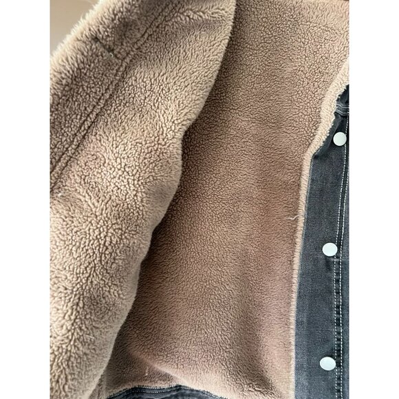 DAZY Sherpa Lined Denim Jacket Small Gray Faux Shearling Trucker Coat Winter - Picture 2 of 7